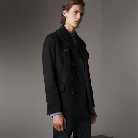 ebay mens black burberry coat|burberry wool pea coats men's.